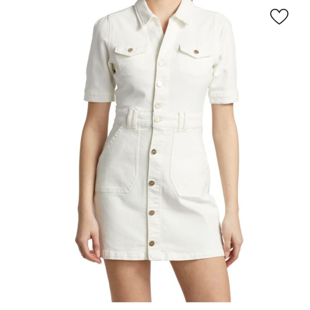 PAIGE White Short-Sleeve Button Front Mini Dress